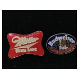 Vintage Miller Lite and Budweiser lapel pins