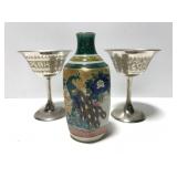 English metal goblets and Japanese vase