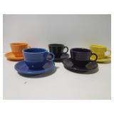 Five Fiesta teacup and saucer sets
