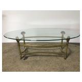 Tempered glass top metal shell coffee table