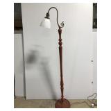Wood and metal bridge lamp w/ milk glass shade