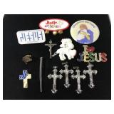 Religious pin and slide collection