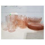Pink swirl glass 33pc dish set