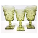 Green glass goblet trio