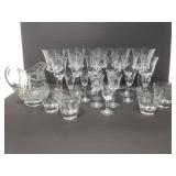 Etched glass stemware collection w/ small pitcher