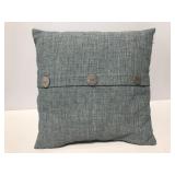 Blue & gray throw pillow w/ button detail