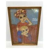 Framed wide eyed chalk art portrait