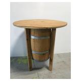 Handcrafted wood barrel side table