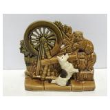 Vintage McCoy cat & dog spinning wheel planter