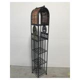 Small metal shelf w/ accents and bamboo top