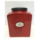 Red ceramic tea canister w/ metal lid
