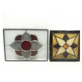 Two handcrafted stained glass flower panes