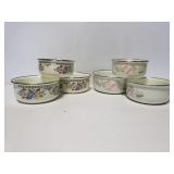 Two sets of 3 enamelware bowls