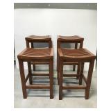 Set of 4 wood slat seat bar stools