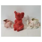 Ceramic pink elephants trio