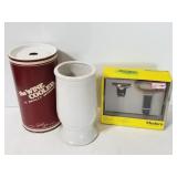 Vintage stoneware wine cooler + stopper/key set