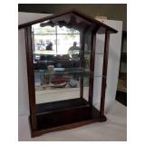 Cherry wood, mirror & glass shelf wall display