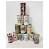 Twelve collectible (empty) beer cans