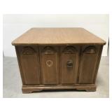 Wood end table cabinet on wheels