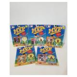 Five sealed MVP card/collector pin sets (1990)