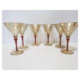 Set of 6 red and gold martini glasses