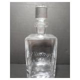 Etched clear glass whiskey decanter with top