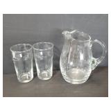 Small glass pitcher & 1/2 pint beer glasses