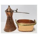 Copper Turkish coffee pot and small bucket