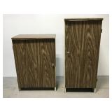 Wood cabinets w/ shelves & metal doors