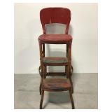Red metal industrial chair w/ built in steps