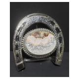 Marble stone horse shoe belt buckle