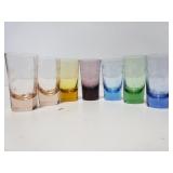 Seven mini shot glasses w/ wheat etching