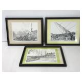 Vintage old town and ship framed prints