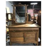 Antique oak butler vanity washstand w/ mirror