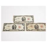 Three 1953 series A,B,& C $2.00 bills