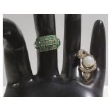 Sterling ring w/ jade & silver dolphin pendant