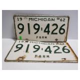 Matching Michigan Farm license plate pair