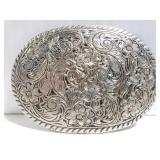 Floral engraved design belt buckle