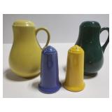 Two sets of solid color salt/pepper shakers