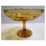 Amber glass pedistal dish
