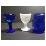 Blue glass and milk glass trinkets