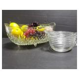Textured glass dishes with faux fruit