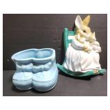 Ceramic boots planter and bunny wall hanger