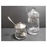 Vintage glass and metal jelly jars with spoons