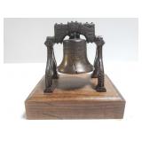 Small Cast metal Liberty Bell on wood