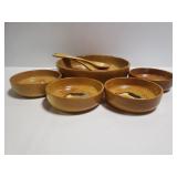 Set of Wolverine wood salad bowls w/ utensils