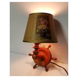 Wood ship wheel wall lamp