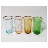 Set of 4 colorful cut glass tumblers