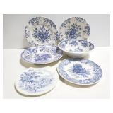 Six blue design dishes