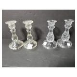 Two pair glass candlesticks